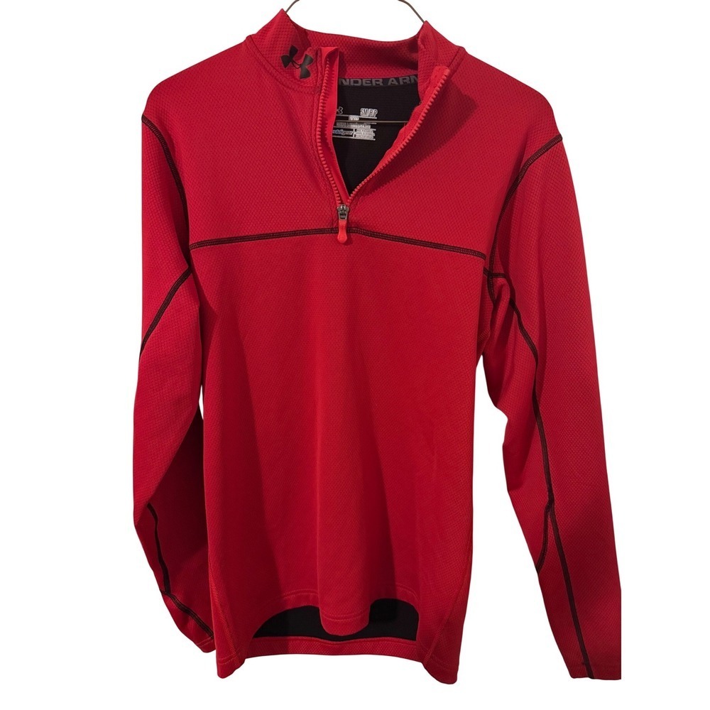 Under Armour Coldgear Red Fitted Quarter Zip Long Sleeve Pullover Men's S